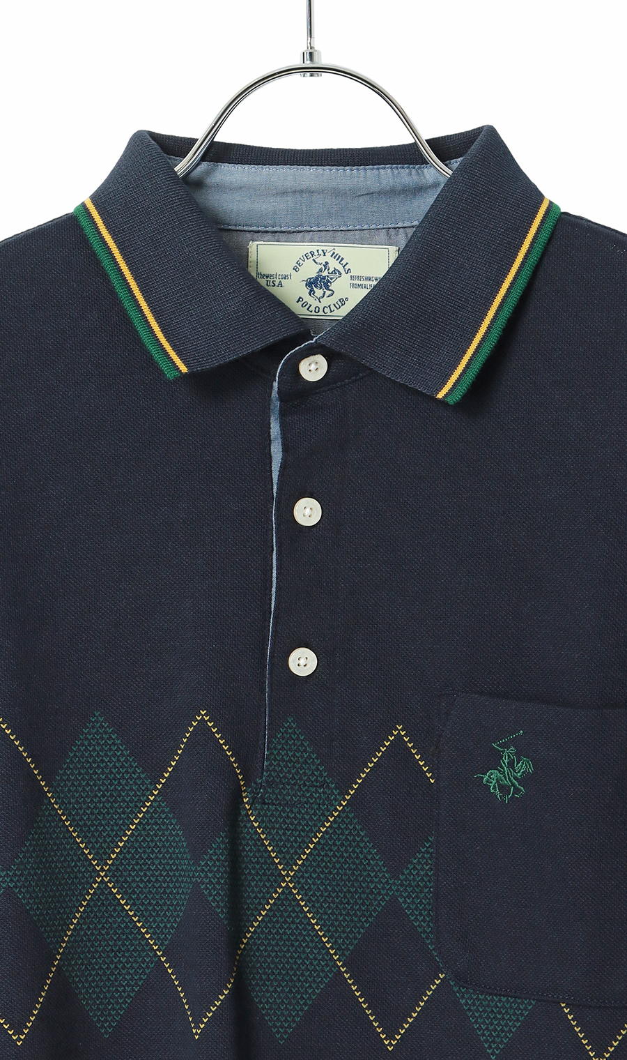 裏起毛鹿の子リブ襟ポロシャツ【BEVERLY HILLS POLO CLUB】 ネイビー M