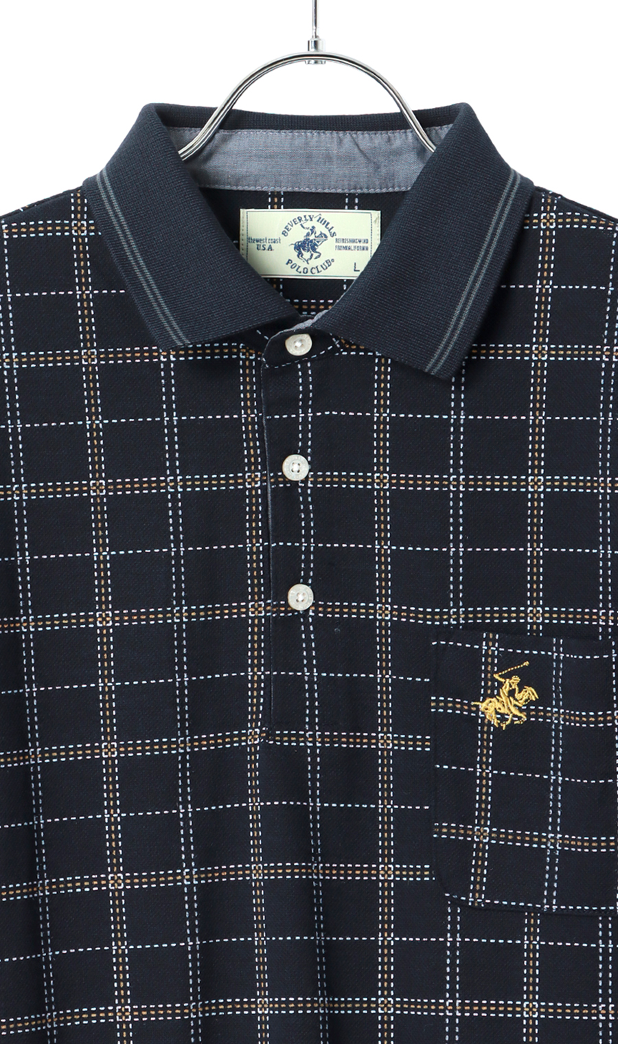 裏起毛鹿の子リブ襟ポロシャツ【BEVERLY HILLS POLO CLUB】 ネイビー M