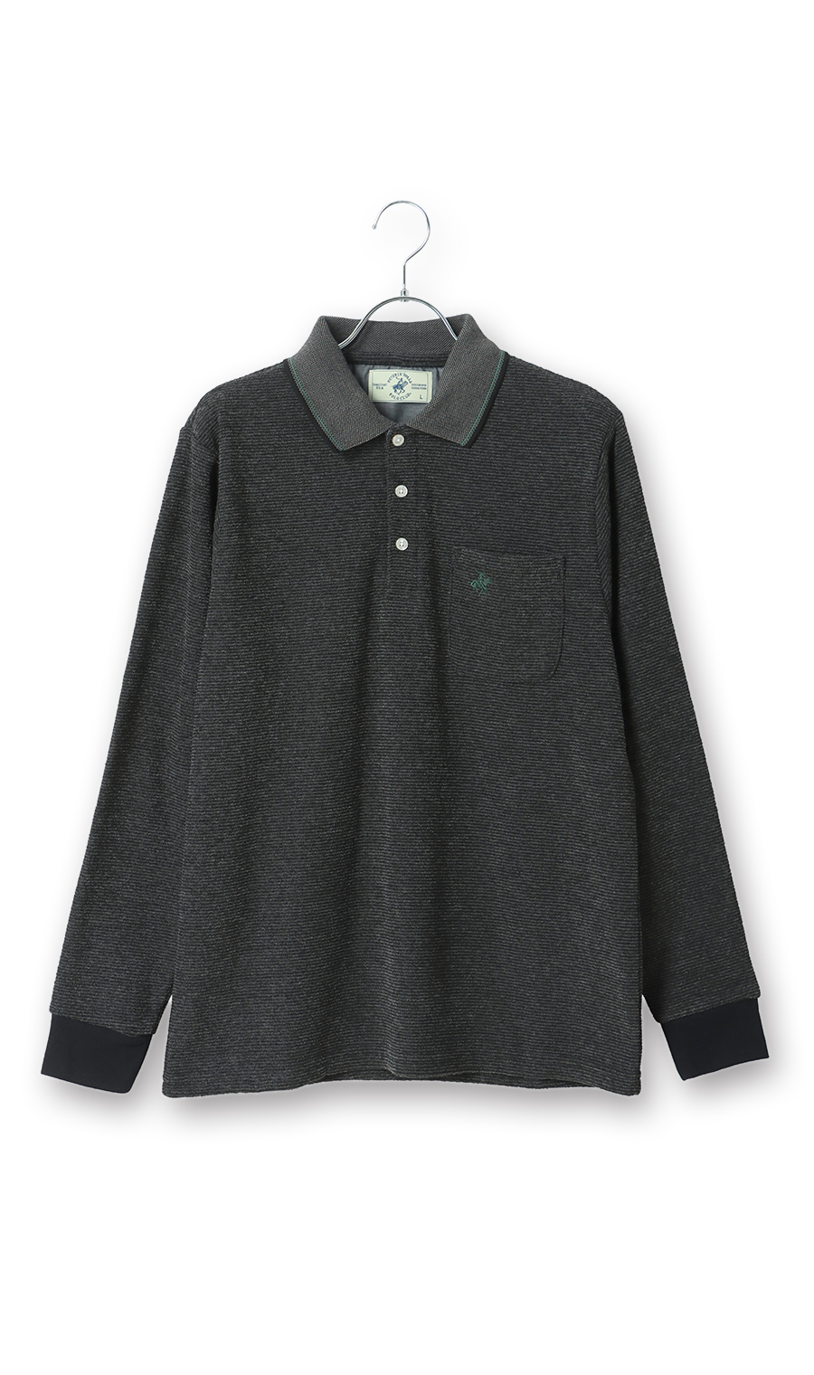 ブークレー裏起毛リブ襟ポロシャツ【BEVERLY HILLS POLO CLUB】 ブラック M