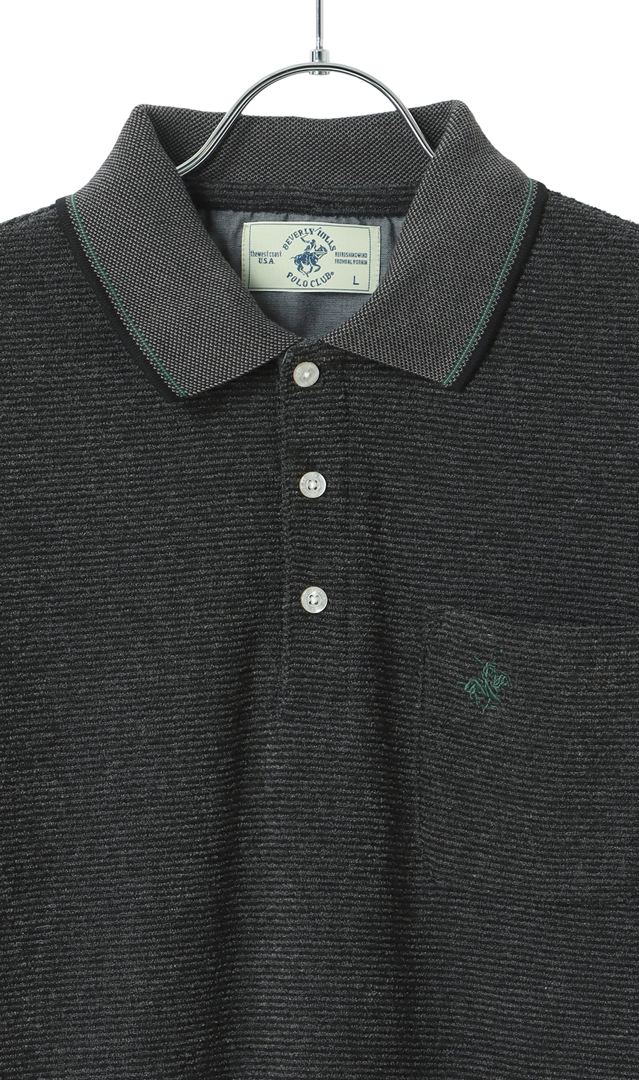 ブークレー裏起毛リブ襟ポロシャツ【BEVERLY HILLS POLO CLUB】 ブラック M