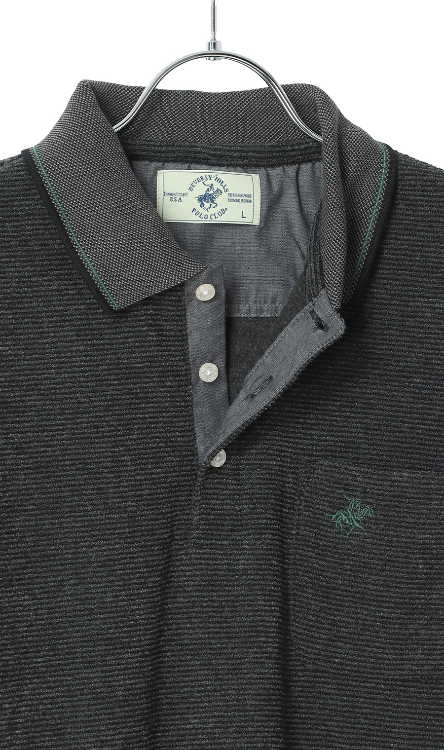 ブークレー裏起毛リブ襟ポロシャツ【BEVERLY HILLS POLO CLUB】 ブラック M