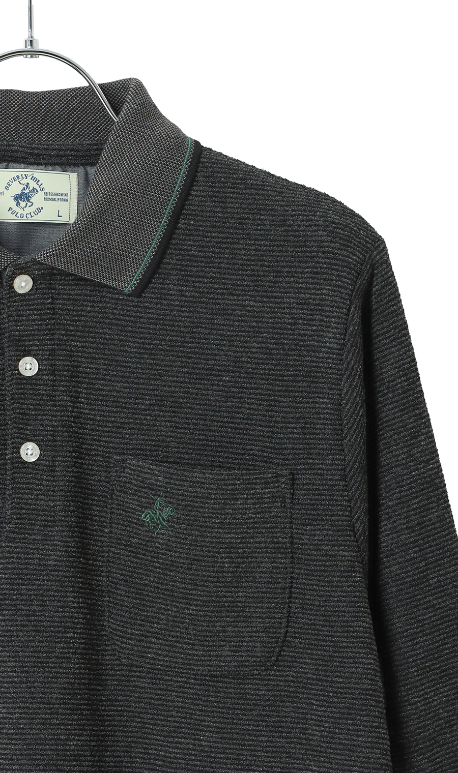 ブークレー裏起毛リブ襟ポロシャツ【BEVERLY HILLS POLO CLUB】 ブラック M