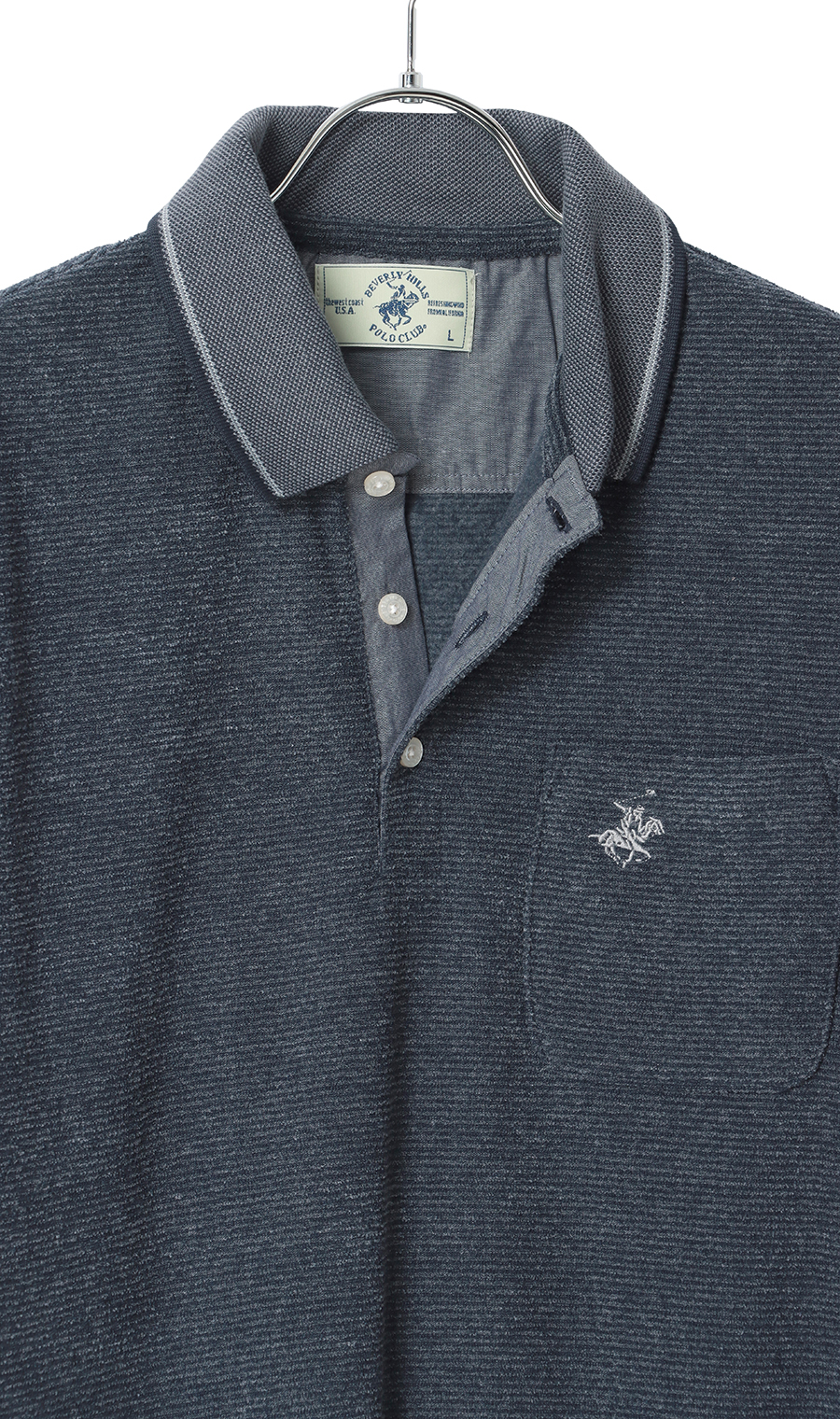 ブークレー裏起毛リブ襟ポロシャツ【BEVERLY HILLS POLO CLUB】 ネイビー M
