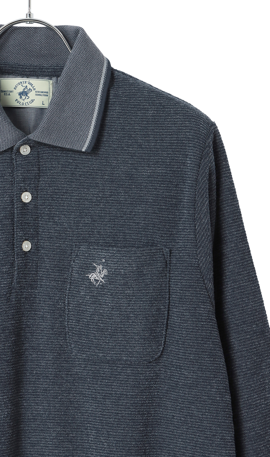 ブークレー裏起毛リブ襟ポロシャツ【BEVERLY HILLS POLO CLUB】 ネイビー M
