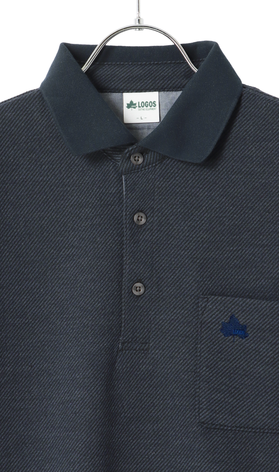 カルゼジャガードリブ襟ポロシャツ【LOGOS】 ネイビー M