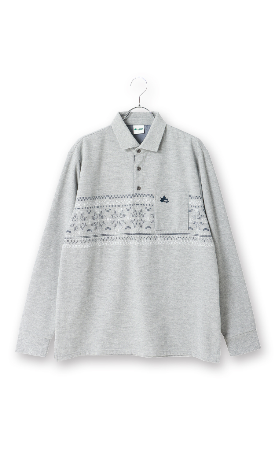 鹿の子プリントリブ襟ポロシャツ【LOGOS】 グレー M