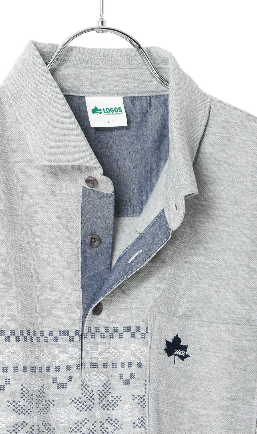 鹿の子プリントリブ襟ポロシャツ【LOGOS】 グレー M