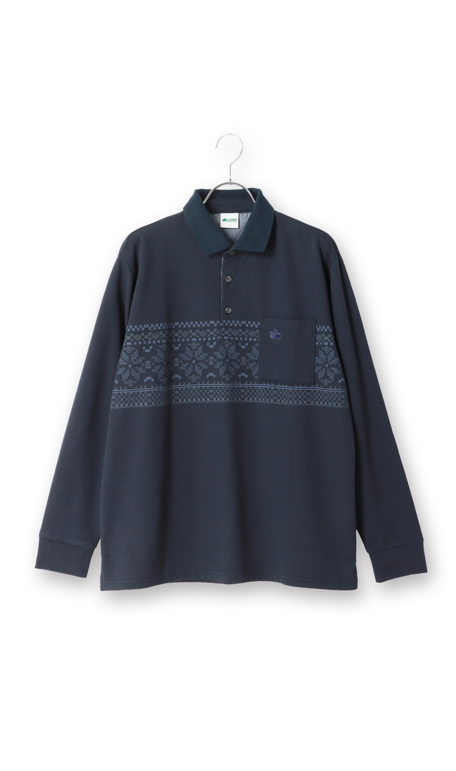 鹿の子プリントリブ襟ポロシャツ【LOGOS】 ネイビー M