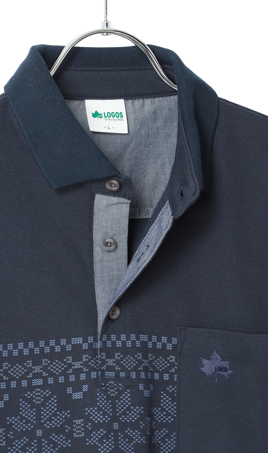 鹿の子プリントリブ襟ポロシャツ【LOGOS】 ネイビー M