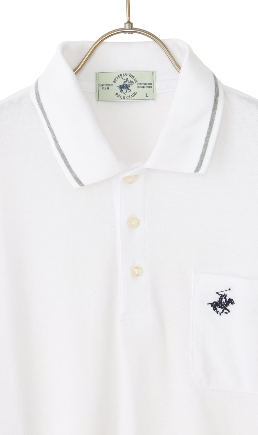 鹿の子リブ襟ポロシャツ【BEVERLY HILLS POLO CLUB】 ホワイト M