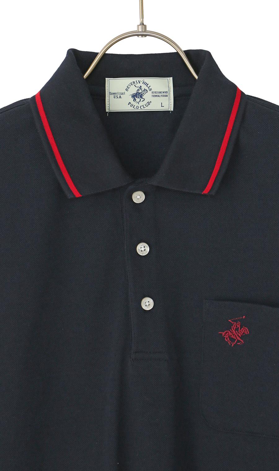 鹿の子リブ襟ポロシャツ【BEVERLY HILLS POLO CLUB】 ネイビー M