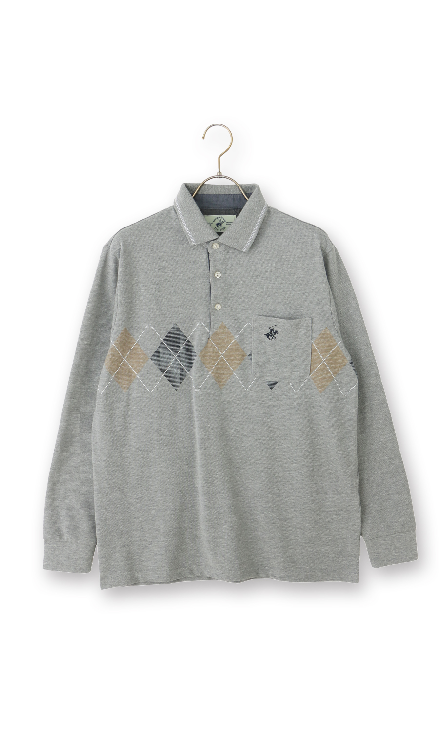 鹿の子リブ襟ポロシャツ【BEVERLY HILLS POLO CLUB】 グレー M