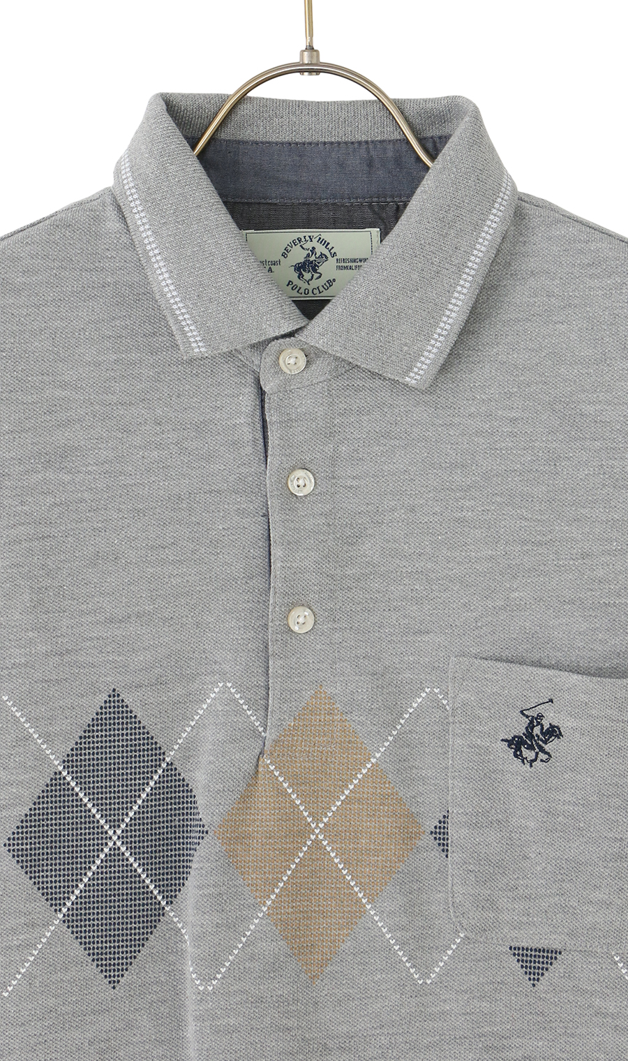 鹿の子リブ襟ポロシャツ【BEVERLY HILLS POLO CLUB】 グレー M