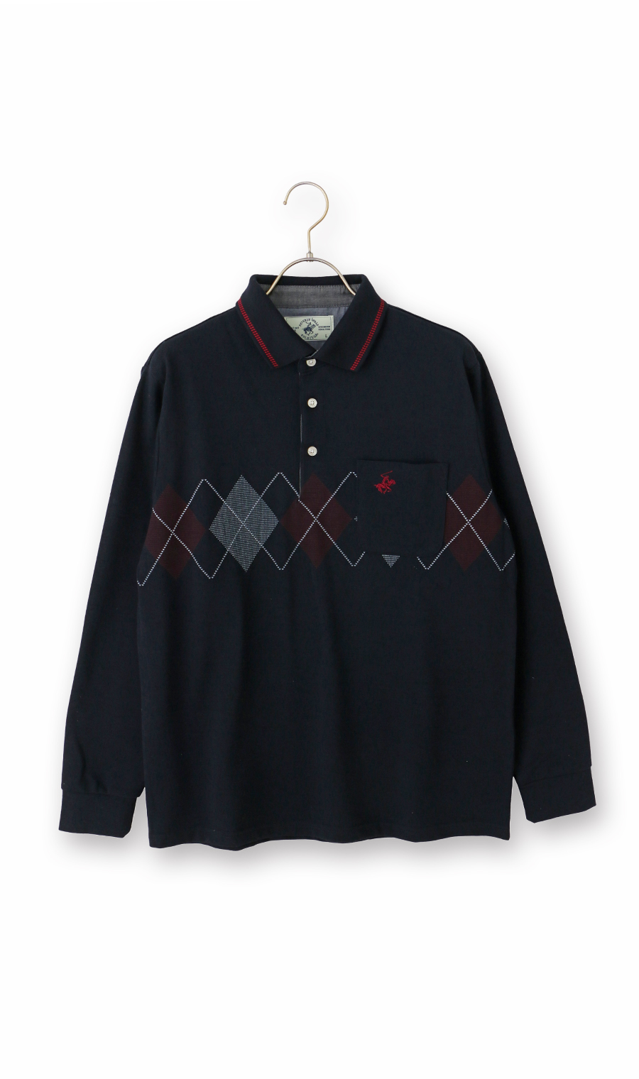 鹿の子リブ襟ポロシャツ【BEVERLY HILLS POLO CLUB】 ネイビー M