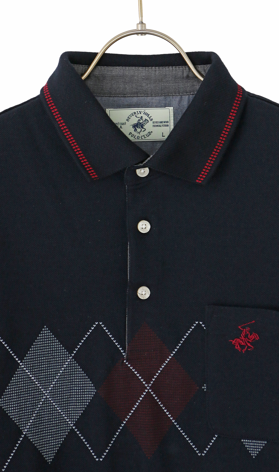 鹿の子リブ襟ポロシャツ【BEVERLY HILLS POLO CLUB】 ネイビー M