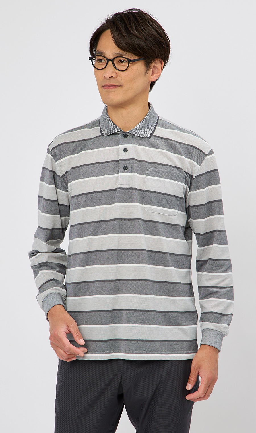 鹿の子ボーダーポロシャツ【REGAL】 グレー M