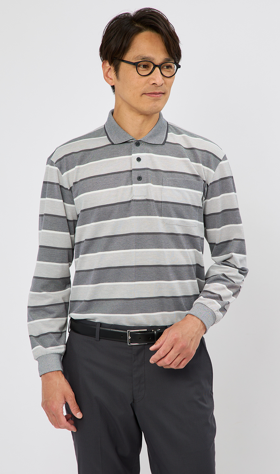 鹿の子ボーダーポロシャツ【REGAL】 グレー M