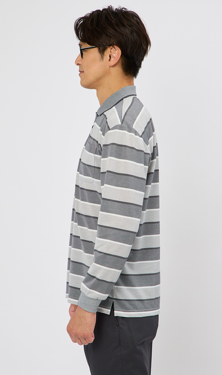 鹿の子ボーダーポロシャツ【REGAL】 グレー M