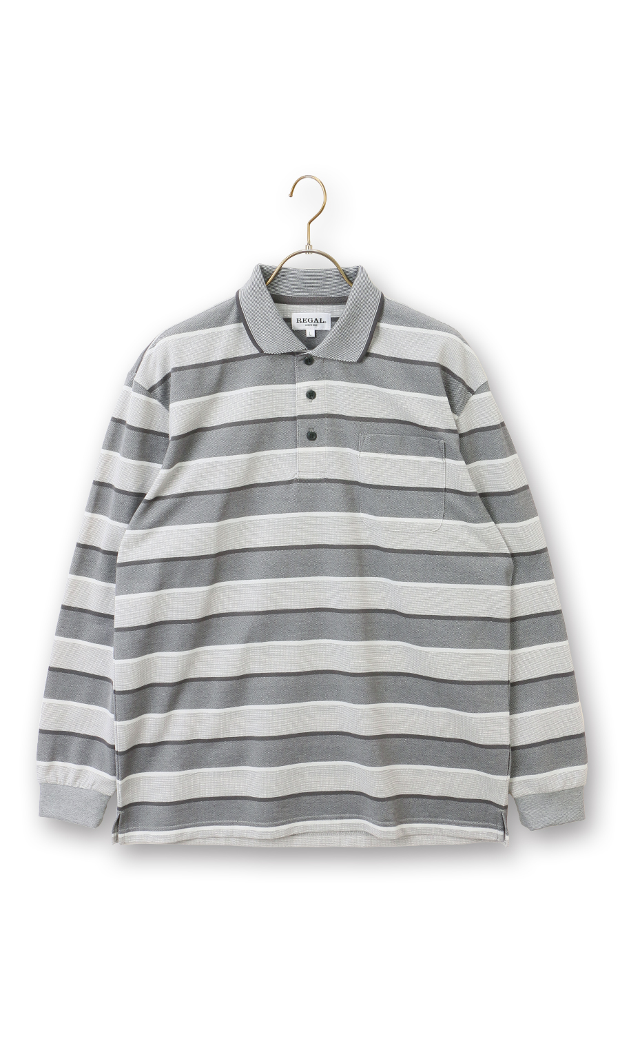 鹿の子ボーダーポロシャツ【REGAL】 グレー M