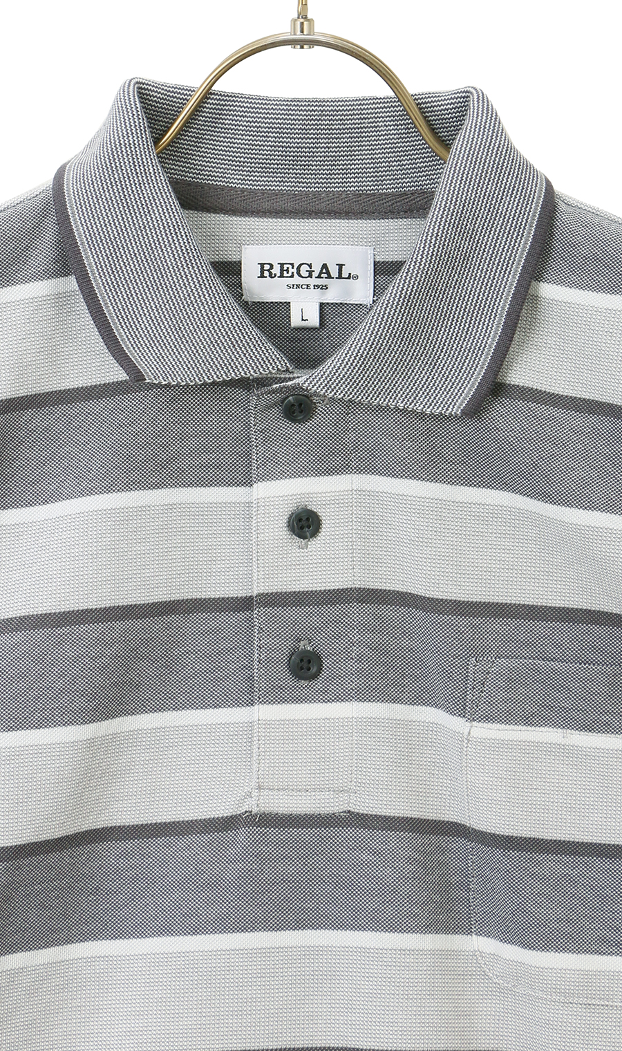 鹿の子ボーダーポロシャツ【REGAL】 グレー M