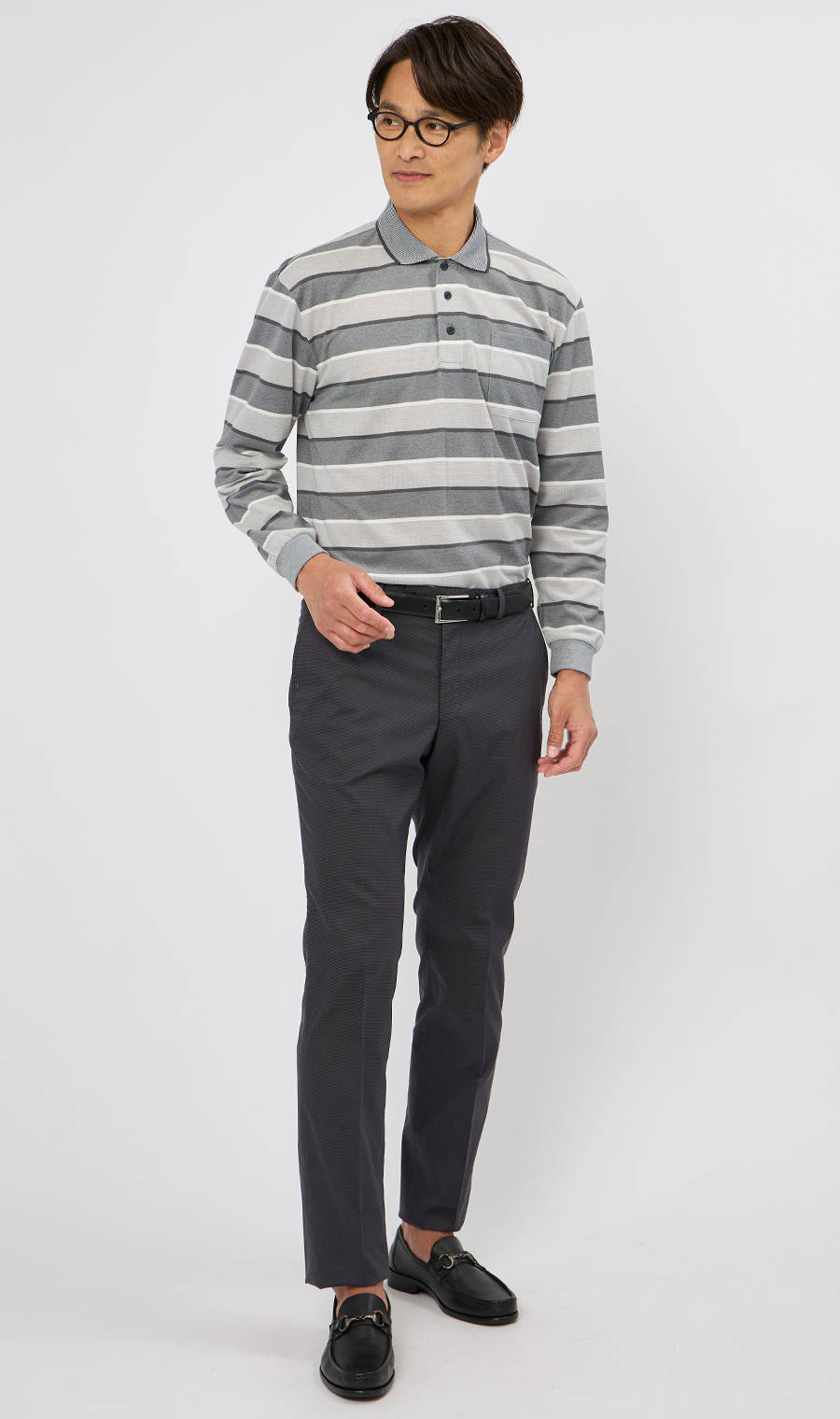 鹿の子ボーダーポロシャツ【REGAL】 グレー M