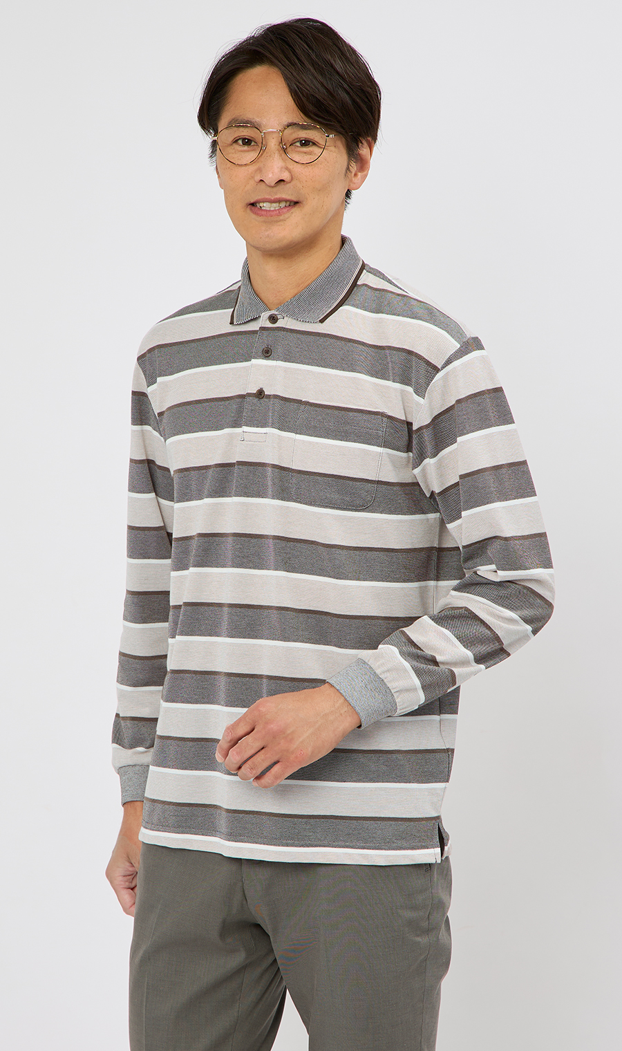 鹿の子ボーダーポロシャツ【REGAL】 ブラウン M