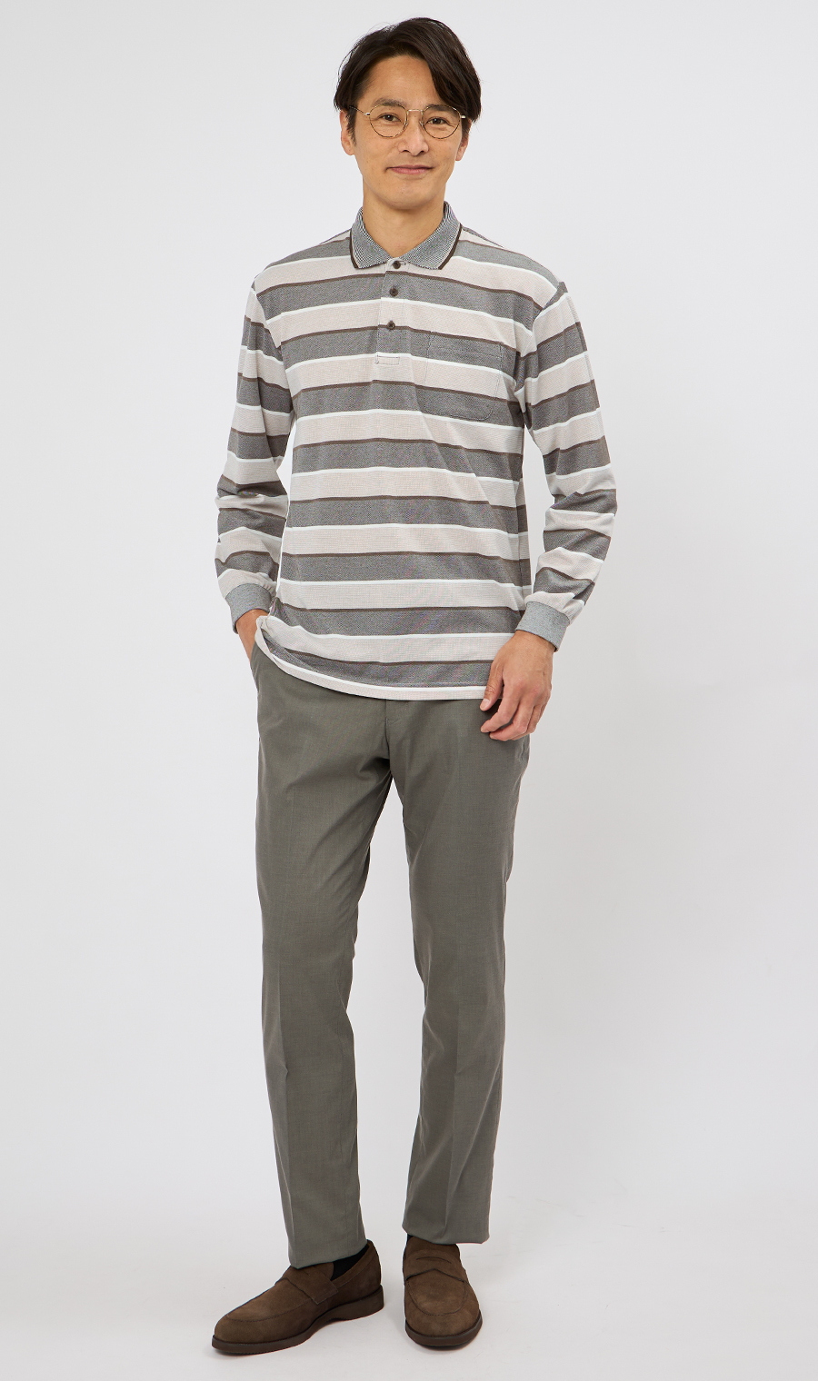 鹿の子ボーダーポロシャツ【REGAL】 ブラウン M