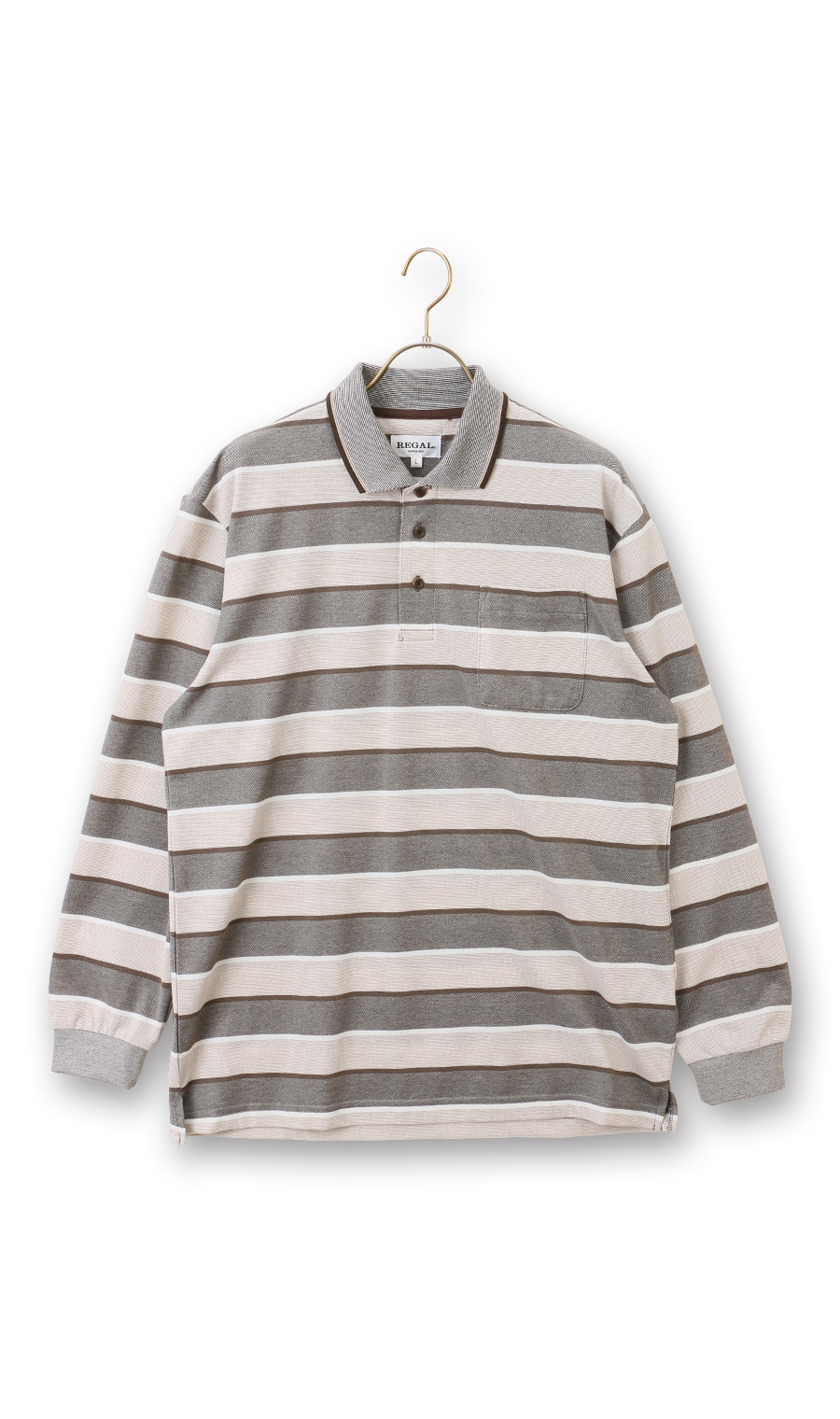 鹿の子ボーダーポロシャツ【REGAL】 ブラウン M