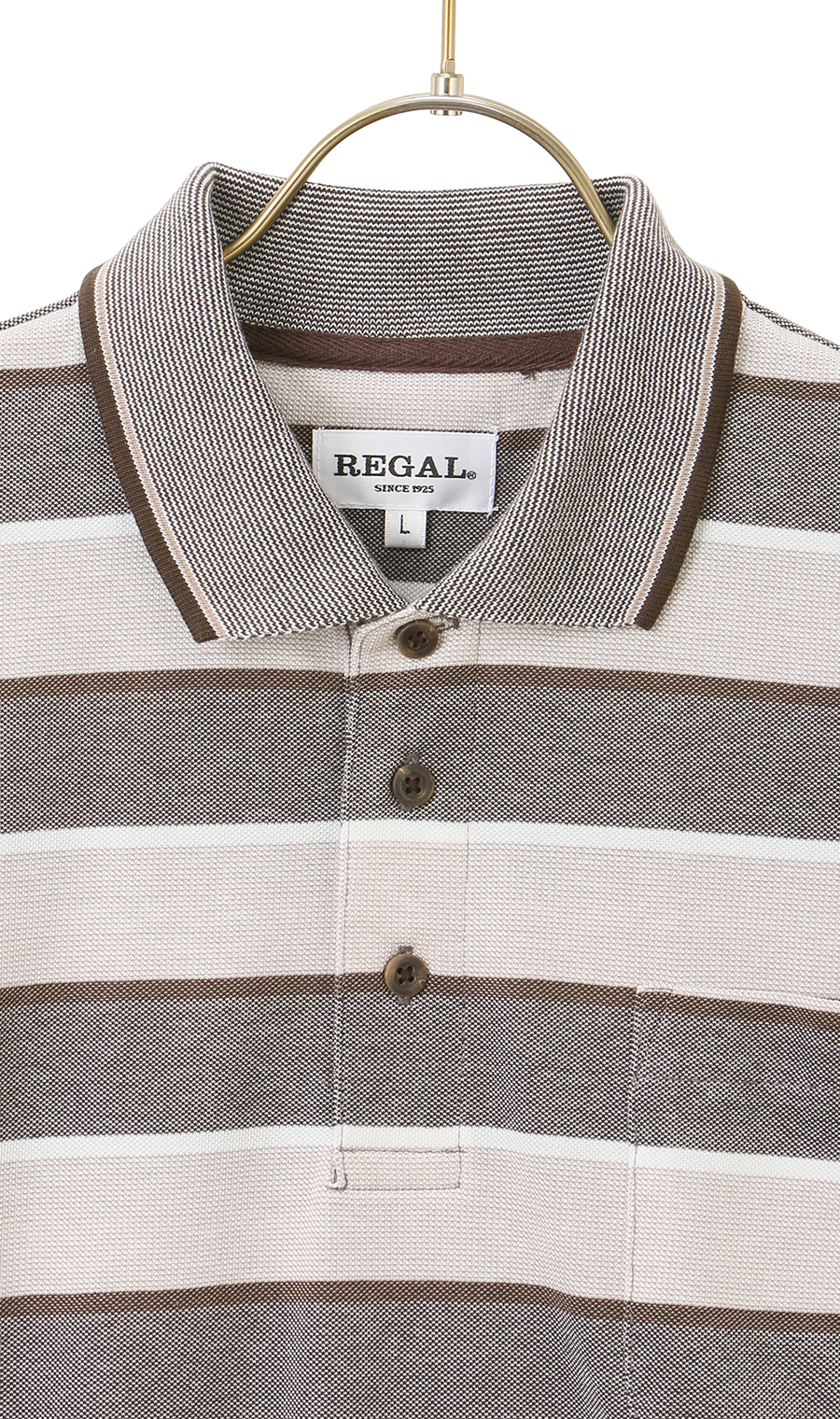 鹿の子ボーダーポロシャツ【REGAL】 ブラウン M