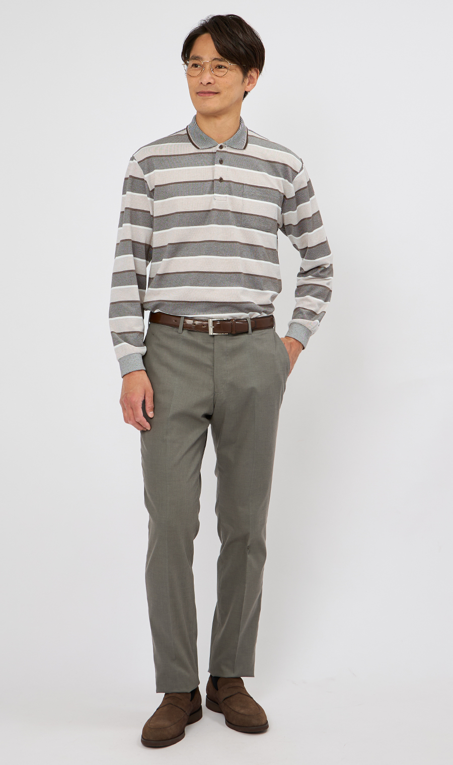 鹿の子ボーダーポロシャツ【REGAL】 ブラウン M