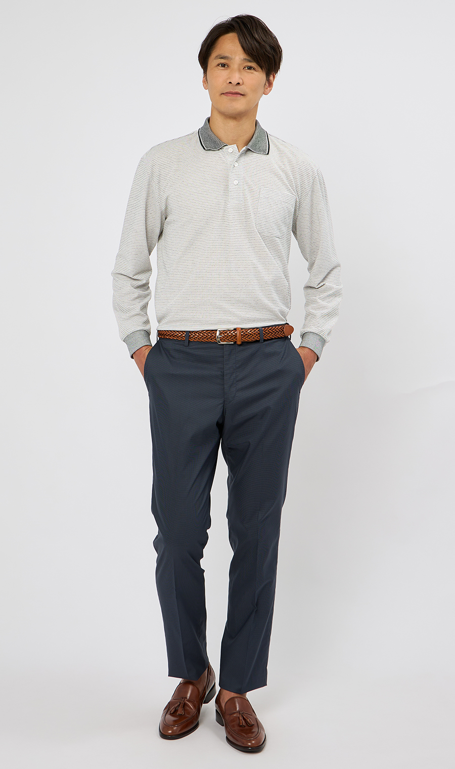 ミジンボーダーポロシャツ【REGAL】 グレー M