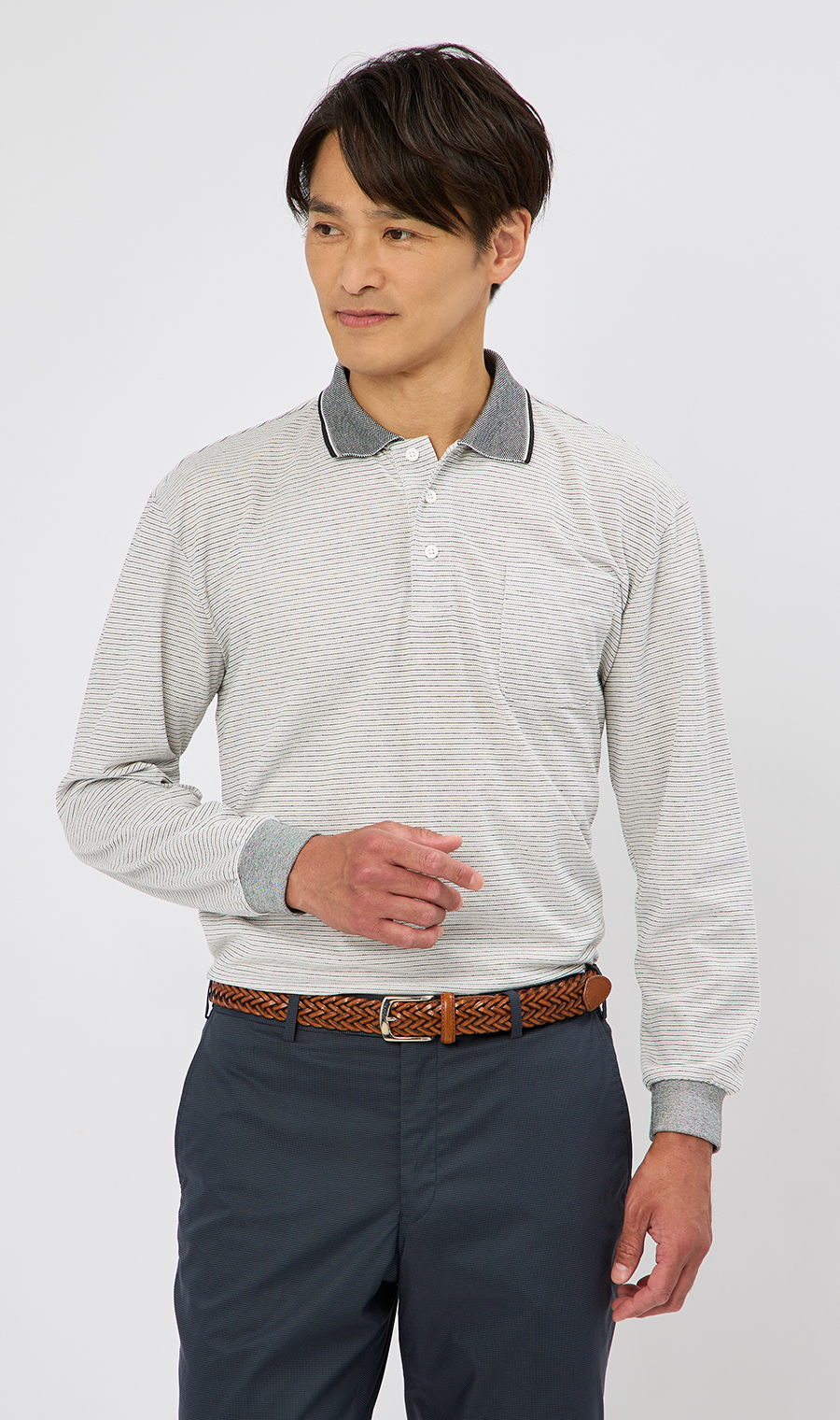 ミジンボーダーポロシャツ【REGAL】 グレー M