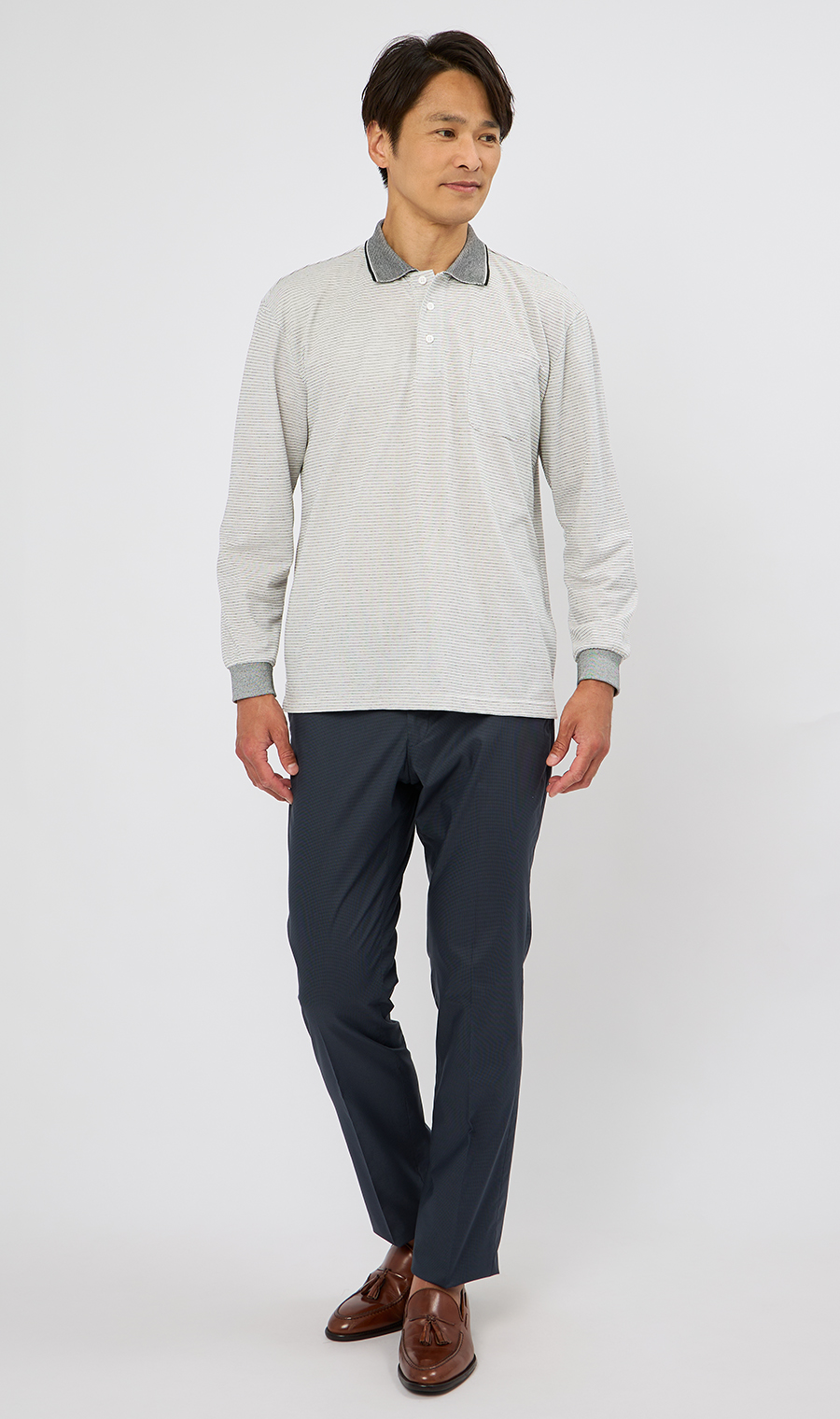 ミジンボーダーポロシャツ【REGAL】 グレー M