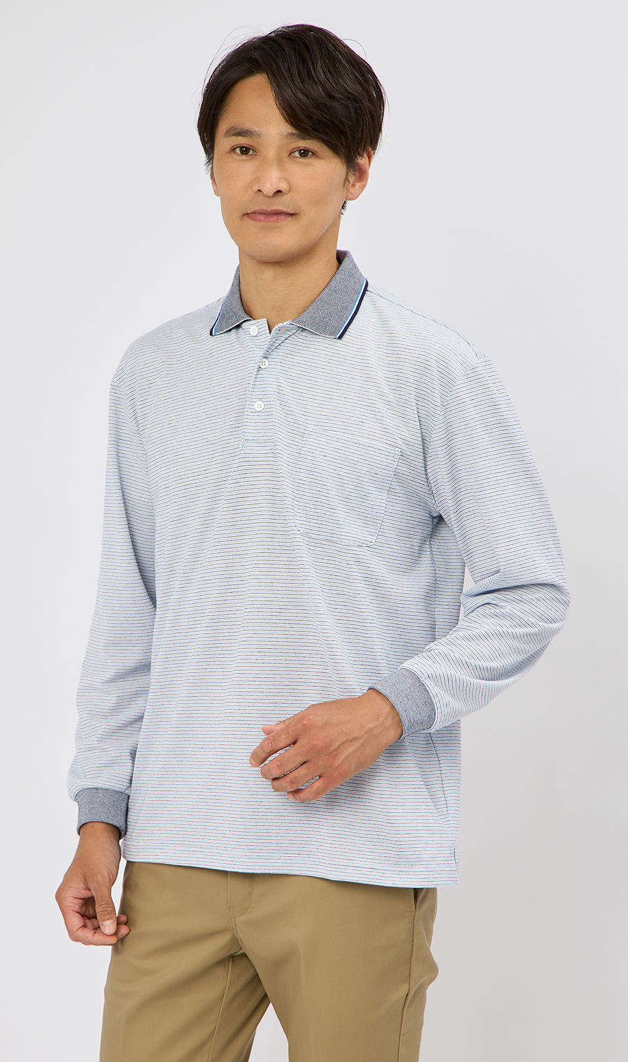 ミジンボーダーポロシャツ【REGAL】 ブルー M