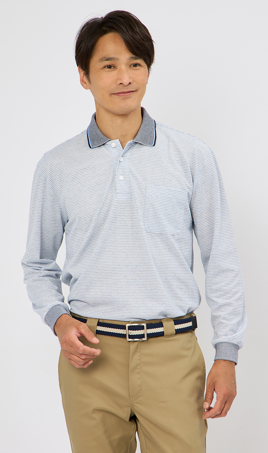 ミジンボーダーポロシャツ【REGAL】 ブルー M