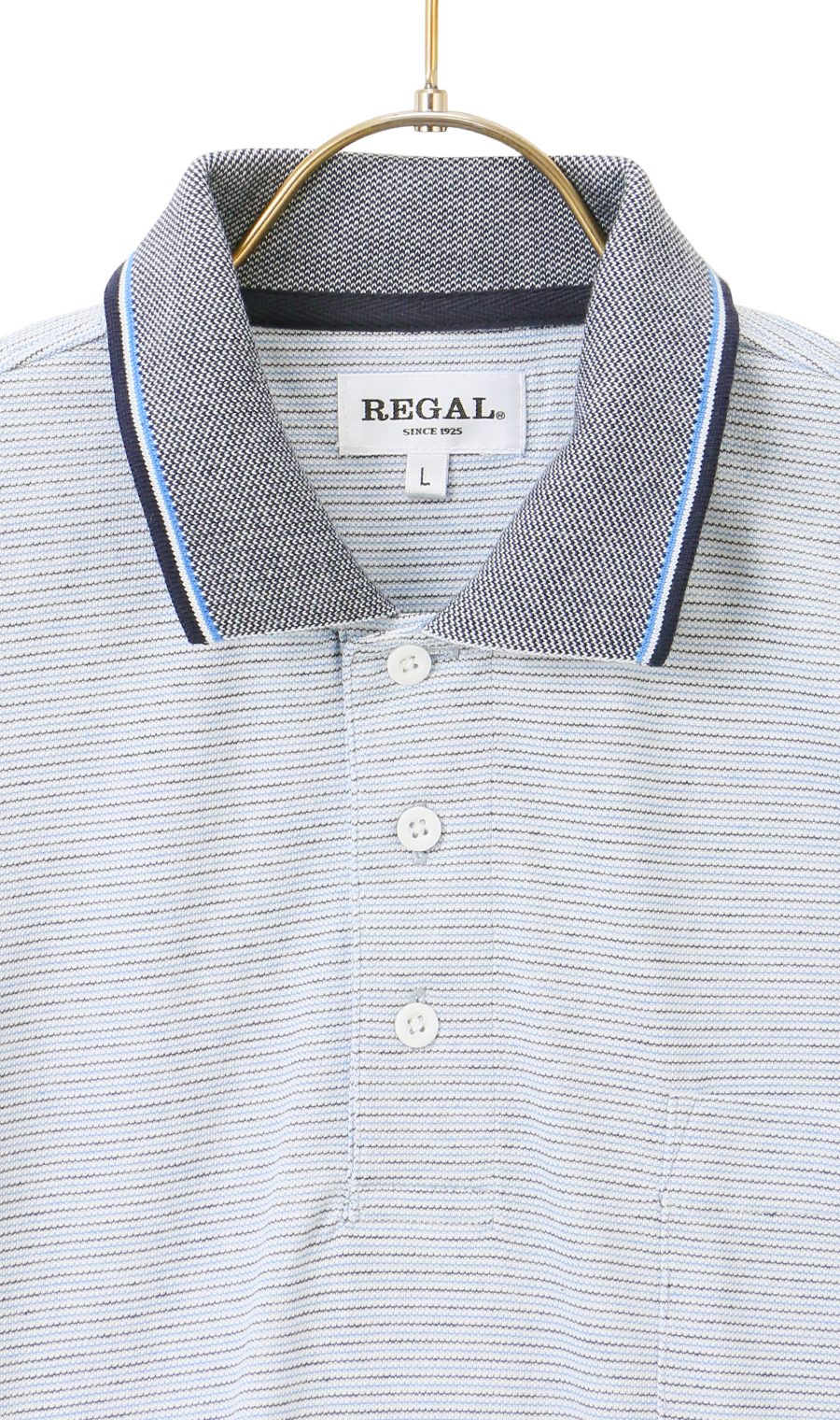 ミジンボーダーポロシャツ【REGAL】 ブルー M