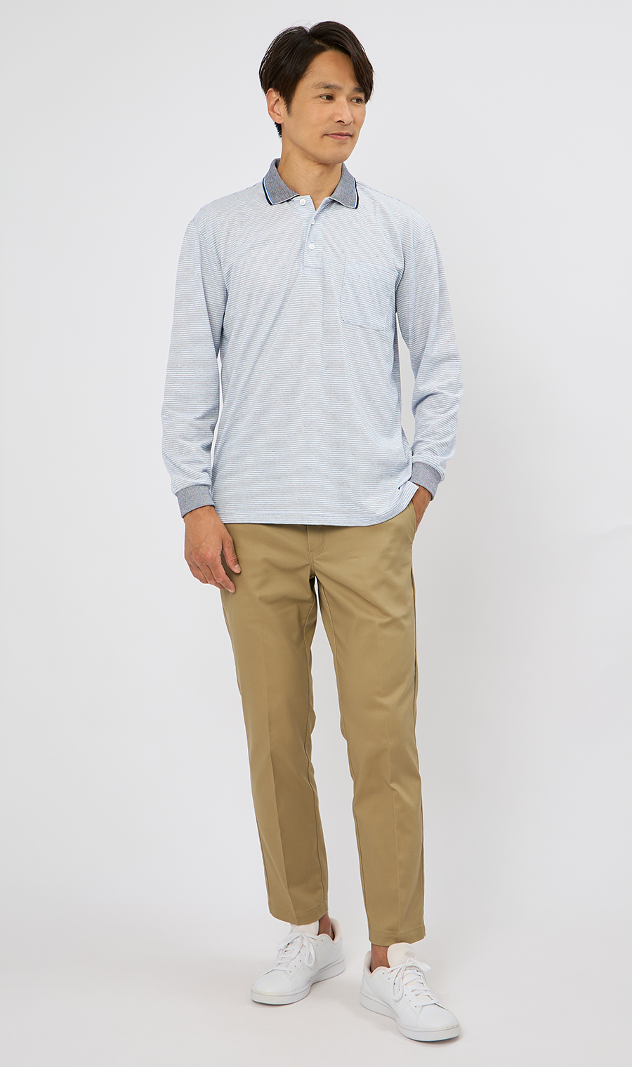 ミジンボーダーポロシャツ【REGAL】 ブルー M