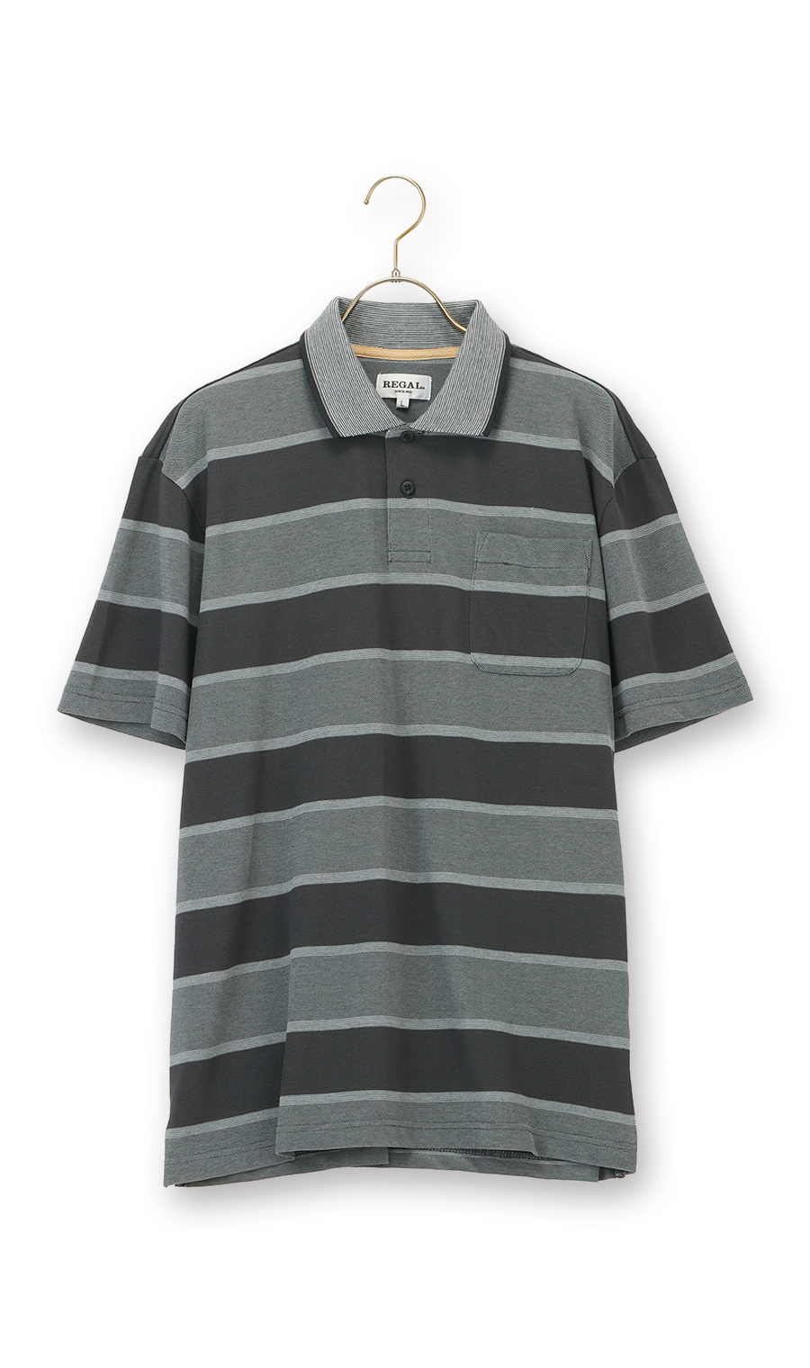 鹿の子ボーダーポロシャツ【REGAL】 ブラック M