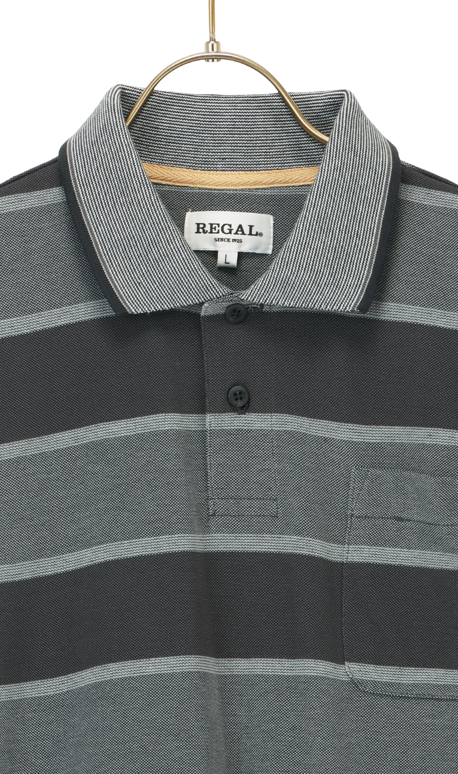 鹿の子ボーダーポロシャツ【REGAL】 ブラック M