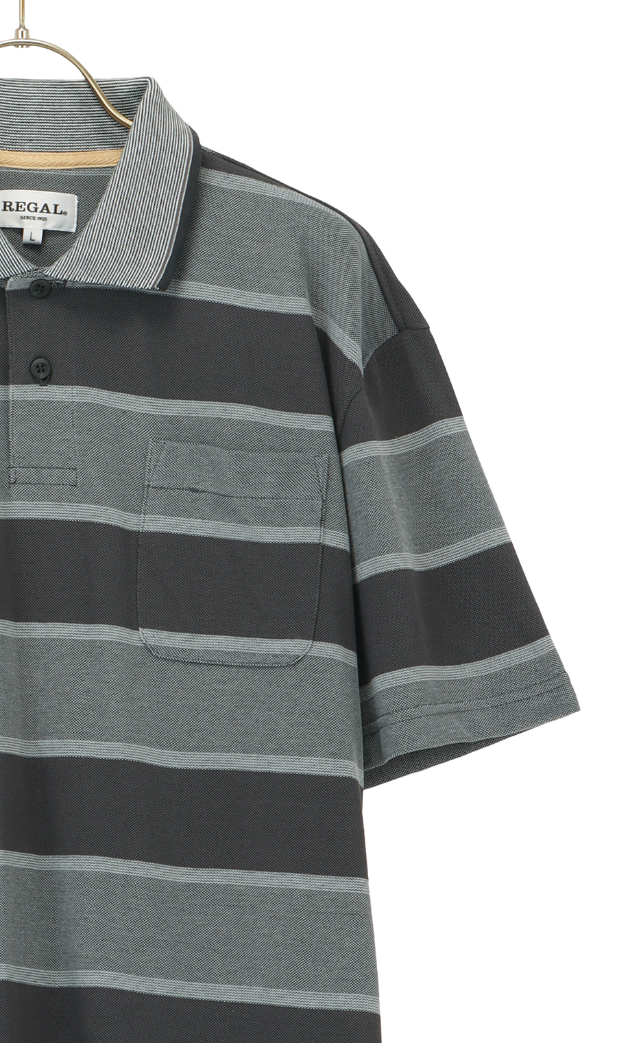 鹿の子ボーダーポロシャツ【REGAL】 ブラック M