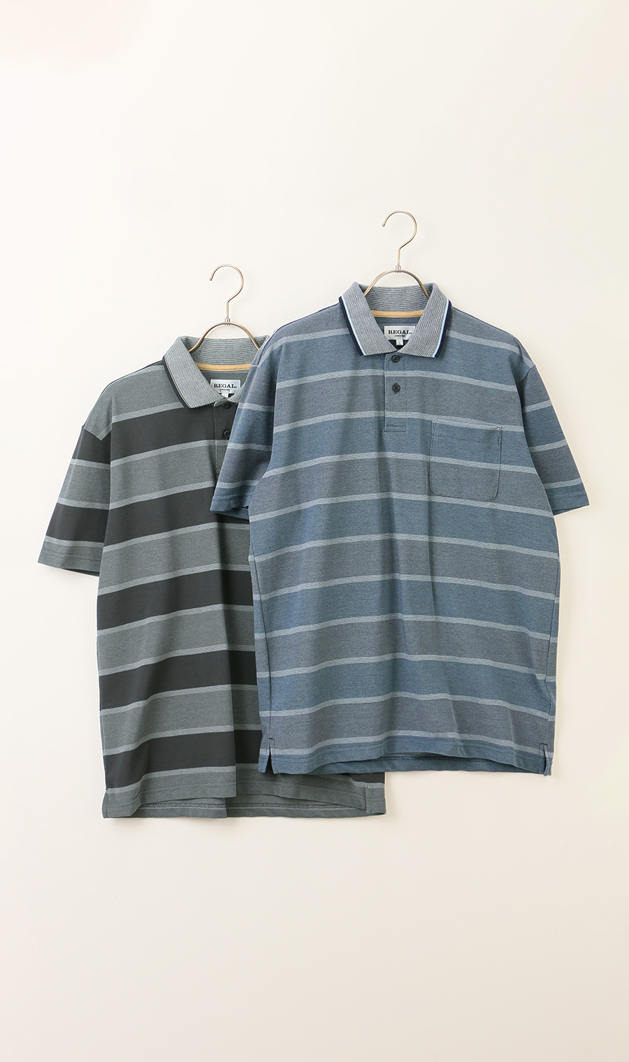 鹿の子ボーダーポロシャツ【REGAL】 ブラック M