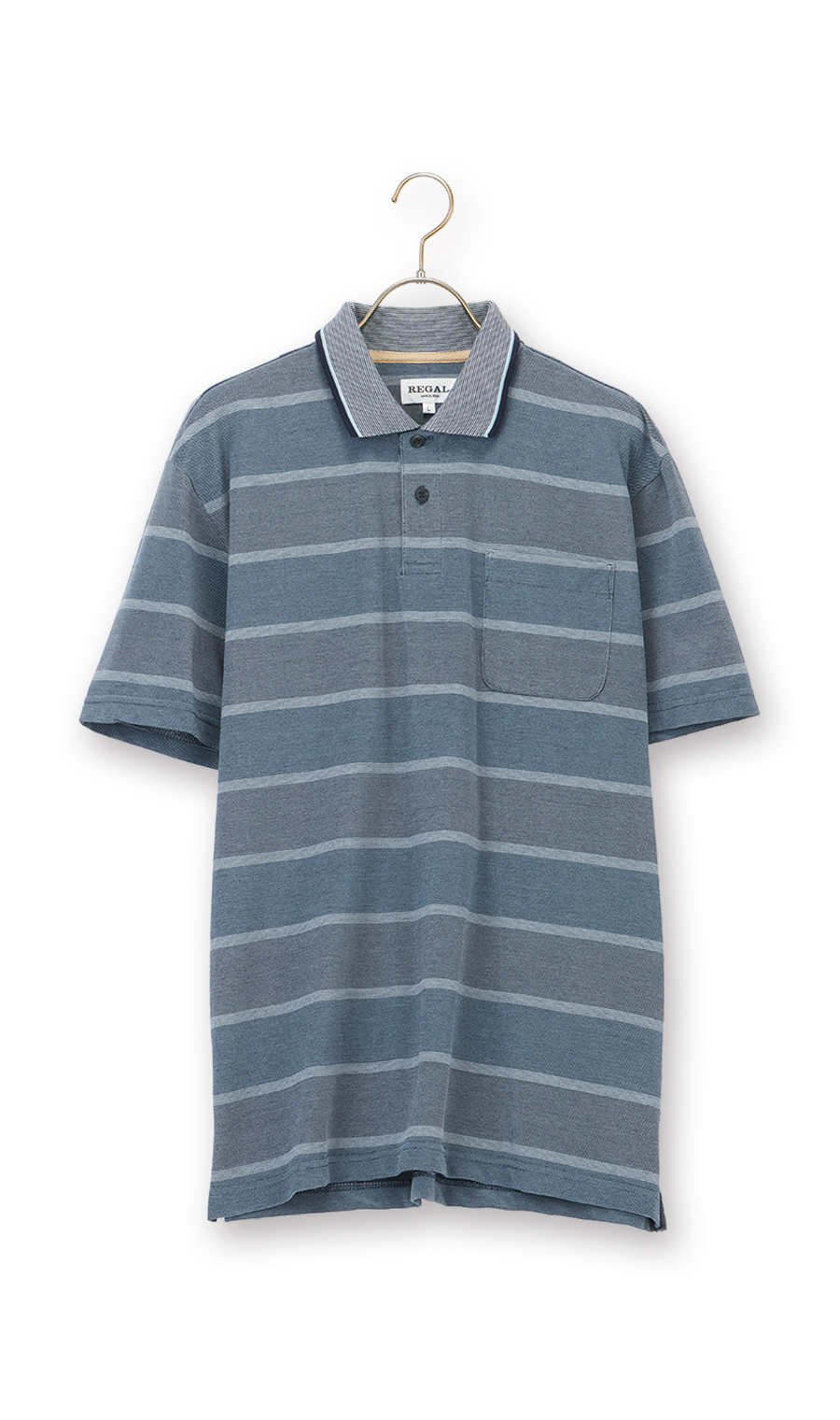 鹿の子ボーダーポロシャツ【REGAL】 ネイビー M