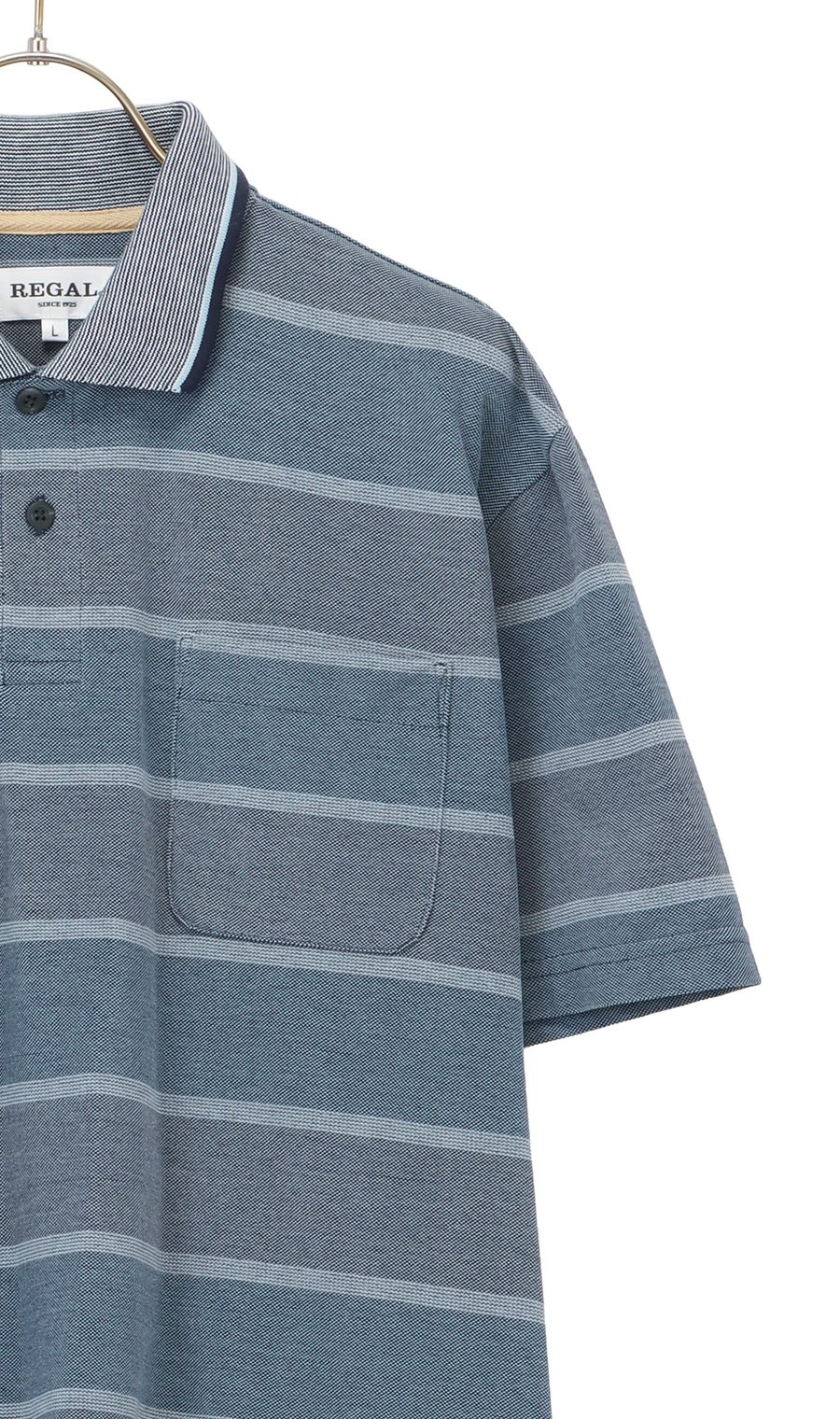 鹿の子ボーダーポロシャツ【REGAL】 ネイビー M
