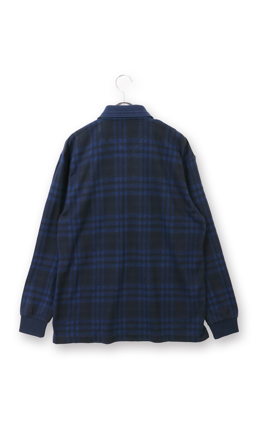 ウールライクチェックポロシャツ【長袖】 ブルー M