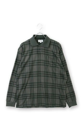 ウールライクチェックポロシャツ【長袖】