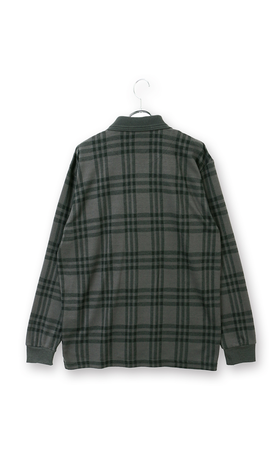 ウールライクチェックポロシャツ【長袖】 グレー M