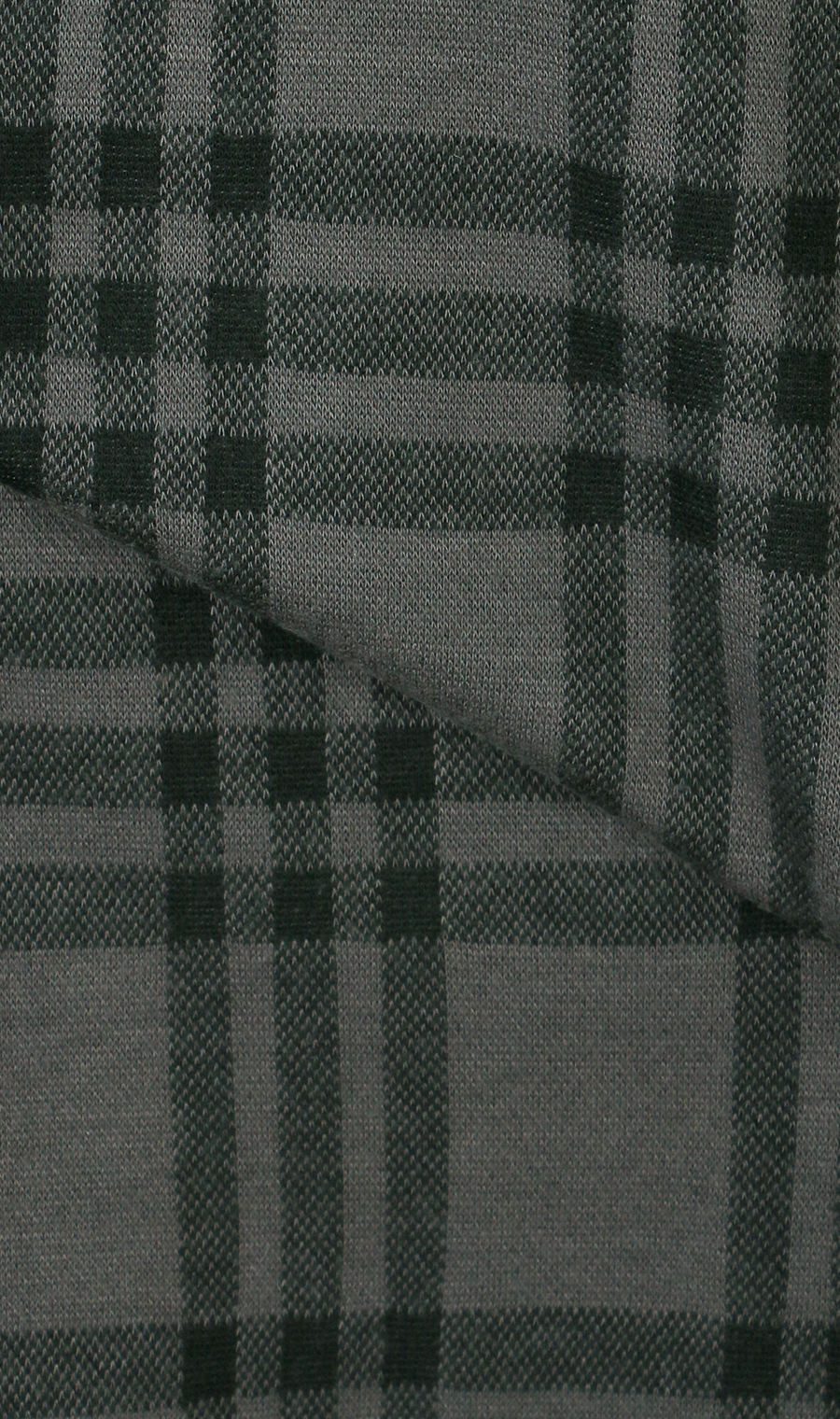 ウールライクチェックポロシャツ【長袖】 グレー M