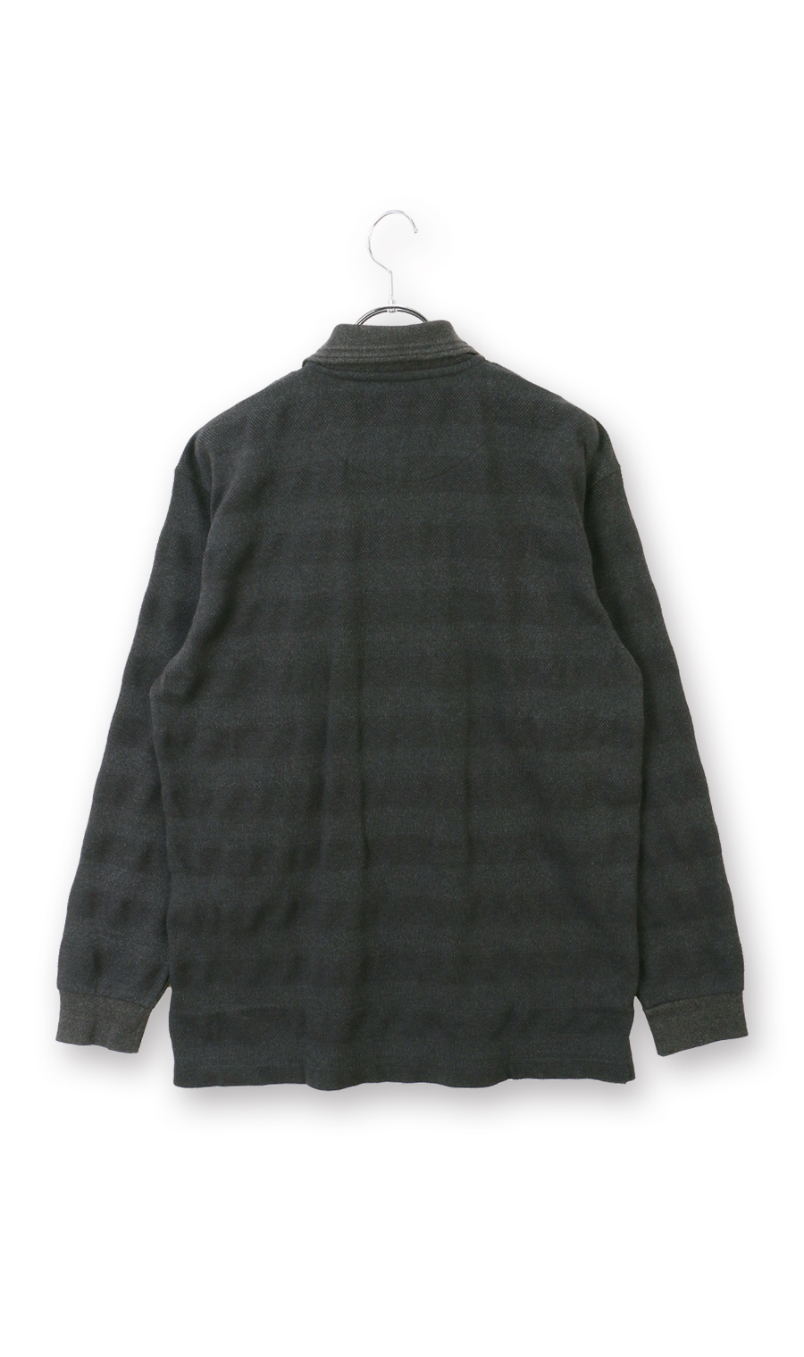 編地切替ポロシャツ【長袖】 チャコール 3L
