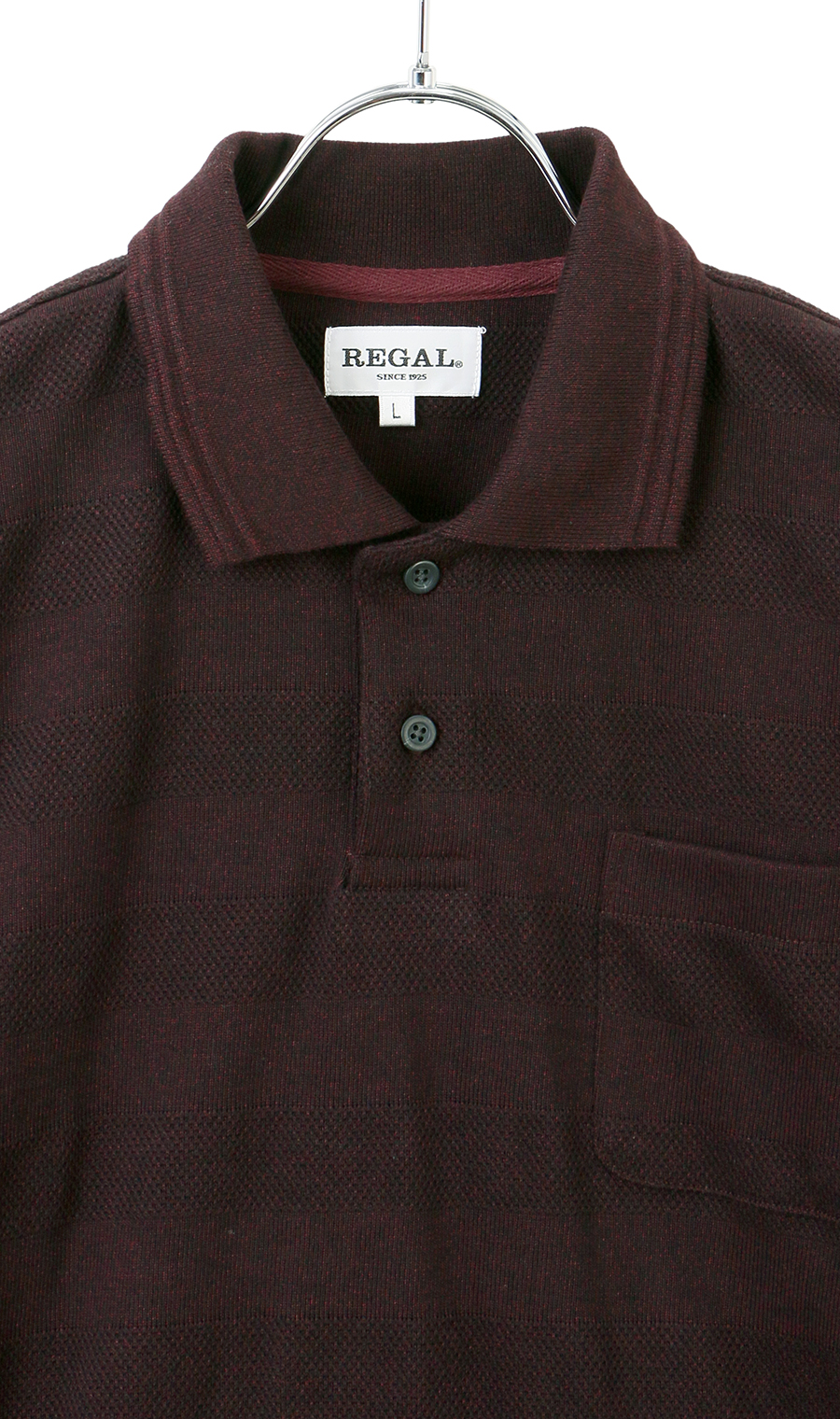 編地切替ポロシャツ【長袖】 ワイン 3L
