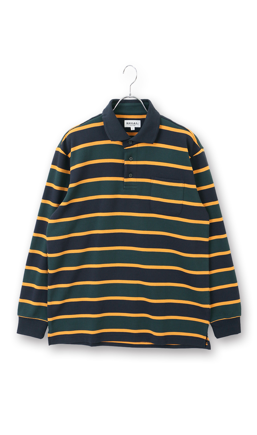 ガーターボーダーポロシャツ【長袖】 ネイビー M